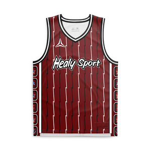Camiseta Deportiva Healy Color Borgoña con Franja Vertical y Logotipo de Dibujos Animados en el Borde Lateral, Ligera, Transpirable, de Malla, para Juego o Deporte - Product Image 1