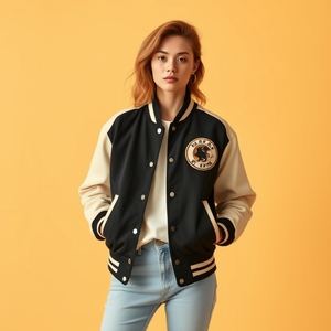Veste universitaire pour femmes avec manches en cuir véritable, look streetwear, manteau d'hiver pour hommes, veste d'hiver pour hommes, vente en gros - Product Image 4