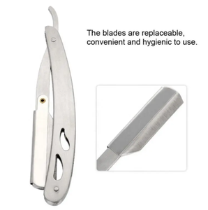 Cuchillo de afeitar plegable profesional de acero inoxidable, maquinilla de afeitar de garganta de corte recto para barberos - Product Image 6