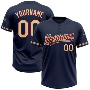 Maillots bleus lettres rouges Sublimation personnalisée Softball Baseball 2 boutons maillot personnalisé 2 boutons baseball Club maillot vente entière - Product Image 1