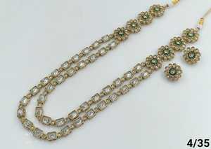 LATEST ANTIQUE TRADITIONAL and FASHIONABLE GOLD PLATED UNCUT AD FANCY <b>LONG</b> NECKLACE <b>EARRING</b> SET & JEWELLERY SET for WOMEN - Product Image 5