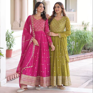 Conjunto de Dupatta de Georgette Sintética para Mujer, Ideal para Fiestas, Bodas y Diwali, Apto para Todas las Temporadas - Product Image 1