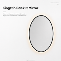 Kingstin miroir LED moderne à cadre noir, rétroéclairage réglable et antibuée pour salle de bain et dressing