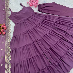 Belle robe de soirée Anarkali en fausse georgette avec Dupatta - Product Image 1