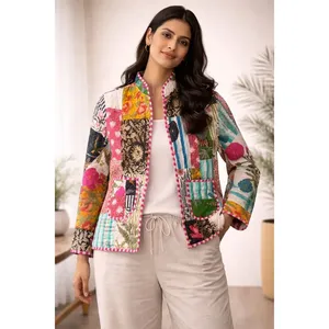 Stylish Cotton <b>Patchwork</b> Jacket for Ladies Floral Animal-Print Bomber Varsity Satin Blazer for Casual Professional Spring Autumn - Product Image 1