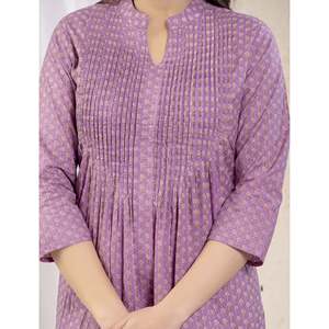 Kurti Moderno Morado con Estampado Floral, Recto, de Chifón y Rayón, Talla Grande, Largo, para Uso Diario en Verano y Fiestas - Product Image 2