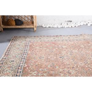Alfombra turca Vintage clásica Beige 6,2X9,3 pies, diseño de retazos hecho a mano, Material de lana viscosa, respaldo de látex para uso en la sala de estar - Product Image 2