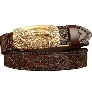 Cinturón de herramientas occidental tallado a mano personalizado de cuero auténtico para hombre con hebilla de latón macizo grabada con águila de diseñador - Product Image 4