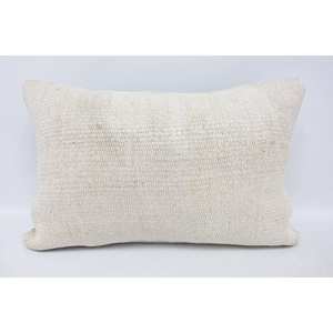 Coussin patchwork en laine Kilim turque beige à rayures subtiles de 16x24 pouces tissé avec un motif vintage - Product Image 1