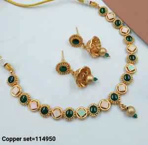 <b>INDIAN</b> TRADITIONAL and FASHIONABLE COPPER JEWELLERY BRIDAL WEDDING JEWELLERY <b>SET</b> for WOMEN EARRINGS and <b>NECKLACE</b> <b>SET</b> - Product Image 2