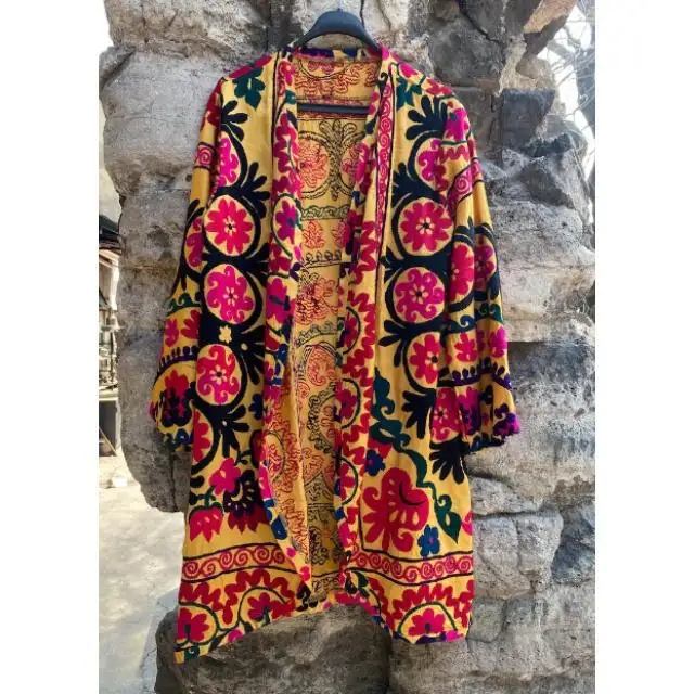 수출 품질 도매 가격 수제 자수 스자니 기모노 가운 면 퀼트 보헤미안 여성 칸타 재킷
