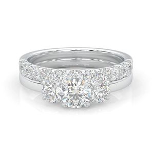 Round Cut Bridal <b>Set</b> Engagement <b>Ring</b> for <b>Women</b> in Rose Gold 925 Silver or Cute Style - Product Image 1