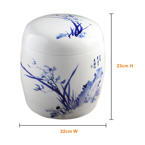 Petite urne funéraire en céramique bleue et blanche, écologique, durable, pour cendres de crémation - Product Image 2