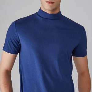 T-shirt pour homme à demi-col haut Slim Fit T-shirt d'été décontracté à manches courtes de couleur unie élastique pull fin T-shirts pour hommes - Product Image 4