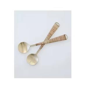 Utensilios de cocina dorados de diseño simple, juego de cucharas de cubiertos de latón macizo, juego de cucharas decorativas - Product Image 4