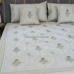 Wholesale Eco-Friendly Knitted Hand Block Printed 100% Cotton <b>Quilted</b> Bedspreads Bedcover - Product Image 5