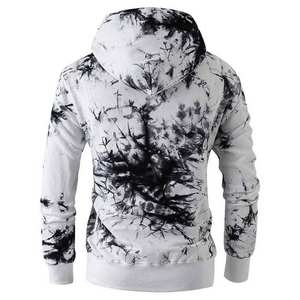 Sweat-shirt à capuche imprimé tie-dye noir et blanc pour homme, streetwear, polaire, hiver - Product Image 3