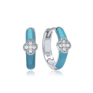 Pendientes de Aro con Diseño de Trébol y Esmalte Turquesa, Elegantes, Hechos a Mano, Chapados en Oro, Joyería Turca de Plata de Ley 925, Regalo - Product Image 3