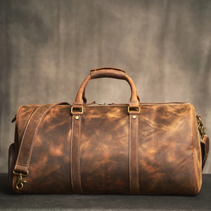 Genuine Leather Duffel Bag Weekender Travel Holdall Zipper Closure Durable Brown Crossbody Bag - Product Image 5
