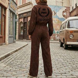 Ensemble deux pièces en velours marron chocolat pour femme, style rétro années 70, streetwear vintage, coton à côtes larges, short au-dessus du genou - Product Image 3