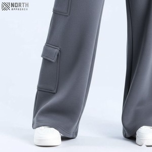 Women's High-waisted Cargo Wide Leg Sweatpants Custom Casual Cotton Fleece Streetwear Joggers Baggy <b>Trousers</b> Pocket Pants <b>Winter</b> - Product Image 3