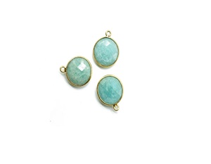 Colgante de bisel redondo chapado en oro con piedras preciosas de amazonita, joyería fina para conector y dijes de moda para fiestas - Product Image 2