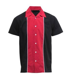 Men's Vintage <b>Bowling</b> <b>Shirt</b> with Contrast Vertical Panel White Piping Detail Open Notch Collar and Breathable Performance Fabric - Product Image 1