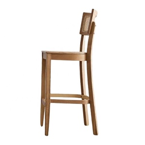 Wooden Cane Back Dining Chair Teak Wood <b>Bar</b> <b>Stool</b> Modern Rattan <b>Bar</b> Chair for Coffee Shop and Dining Room Furniture - Product Image 4