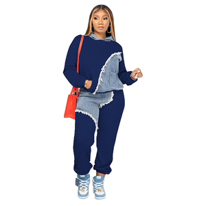 Conjunto de Dos Piezas con Capucha para Mujer, Sudadera de Manga Larga con Estampado y Pantalones de Patchwork, Chándal - Product Image 3