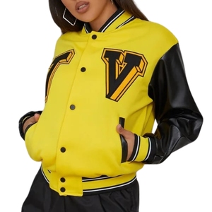 Venta caliente chaqueta Varsity para mujer otoño amarillo 100% algodón uniforme de béisbol abrigo bordado de letras chaqueta de béisbol universitaria para - Product Image 5
