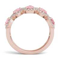 Bague Classique Trois Pierres SHIVPATH en Argent Sterling 925 Plaqué Or Rose avec Moissanite Rose Fantaisie Taille Poire et Halo – Idéale pour les Fêtes