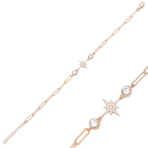North Star <b>Charm</b> Bracelet Shiny Zircon Stone Design Turkish Handmade Wholesale 925 Sterling Silver Jewelry - Product Image 6