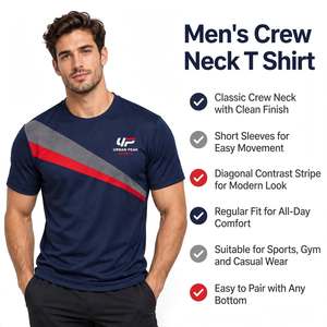 Camiseta Deportiva de Manga Corta para Hombre, Color Azul con Bloques de Color, Cuello Redondo, Corte Ajustado, Secado Rápido, Calidad Premium - Product Image 6