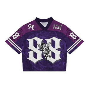 Trendy Purple Mesh V-Neck Short Sleeve Custom Graphic Sublimation American Football Jersey Oversized Streetwear Top Unisex - Product Image 1