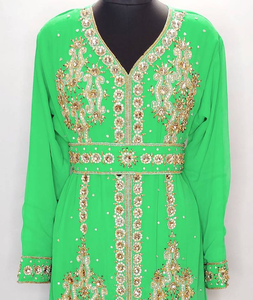 ชุดคาฟตันสไตล์โมร็อกโกสุดหรูสำหรับผู้หญิงชุดราตรีผ้าจอร์เจียปักสีทองเทอร์ควอยซ์แบบสุภาพแฟชั่นอิสลามระบายอากาศได้ดี - Product Image 2