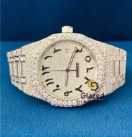 Montre Homme de Luxe Entièrement Sertie de Moissanite Taillée, Style Hip Hop, en Acier Inoxydable Mécanique, Cadran en Verre Analogique avec Chiffres Arabes