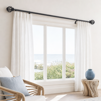Tringle à rideau en métal noir mat robuste à fixation murale avec embout décoratif en forme d'orb pour chambre à coucher