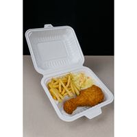 Contenants ProTakeOut 8,5x8,5 Blancs à 3 Compartiments, Lot de 150, avec Fermeture Coulissante Centrale, Charnières Durables, Écologiques, en MFPP