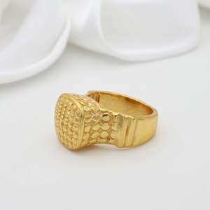 18k <b>Gold</b> Plated Hammered Texture Signet <b>Ring</b> Brass Tribal Handmade Doted Wholesale Unisex <b>Ring</b> - Product Image 3