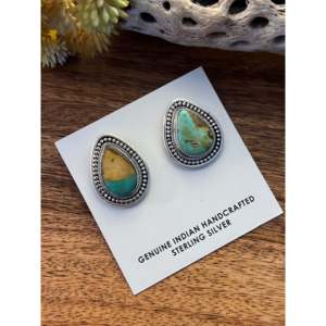 Rose Gold Water Drop Turquoise <b>Sterling</b> <b>Silver</b> <b>Stud</b> <b>Earrings</b> - Product Image 3