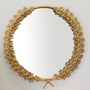 Stylish Lotus Leaf Design Round Wall Mirror <b>Decorative</b> Gold Metal Frame Art <b>Decor</b> For Living Room And Bedroom <b>Decor</b> Best Price - Product Image 2