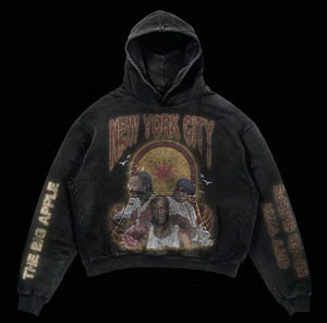 Personnalisé en détresse Patch Broderie Vintage Âgé Applique Couture 500gsm 100% Coton Distressed Hoodies pour Hommes pour l'hiver - Product Image 3