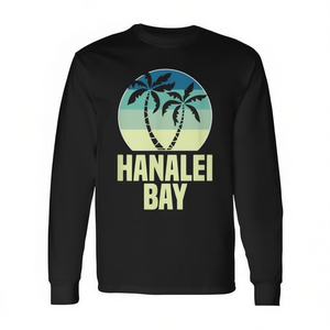 Camiseta retro de manga larga con estampado de palmeras al atardecer en Hanalei Bay - Product Image 2