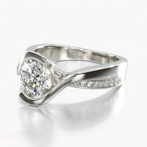 Anillo de Compromiso RITZIN, Bonito, Corte Redondo, Oro Blanco, Trenzado - Product Image 2