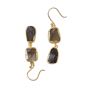 Pendientes Colgantes de Cuarzo Ahumado Semiprecioso con Baño de Oro y Doble Piedra para Distribuidores Mayoristas, Suministro y Abastecimiento - Product Image 4
