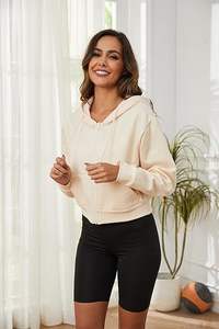 Sudadera con capucha recortada transpirable para mujer, Top corto suelto informal sólido, sudaderas bordadas de invierno para damas para la temporada de otoño - Product Image 6