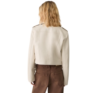 Veste en cuir véritable pour femme de haute qualité, design classique, nouvelle conception, respirante, tricotée en nylon blanc, imperméable, coupe-vent, hiver, OEM - Product Image 4