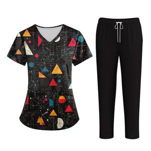 Mujeres de secado rápido Hospital Dental salón de belleza Spa enfermera uniforme Scrubs trajes Tops Scrubs Set dibujos animados impreso Scrub Sets - Product Image 1