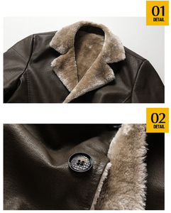 Chaqueta de Motociclista de Cuero para Hombre, Estilo Bomber, Personalizada, de Alta Calidad, para Otoño e Invierno, Abrigo Cálido de Terciopelo - Product Image 3