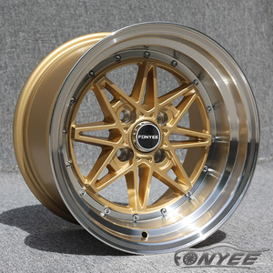 Velg Mobil Fonyee High End 15 Inch 4x100 Trim Emas Perak Dua Bagian Lepas Pasang Bahan Aluminium Alloy untuk Upgrade Mobil Penumpang - Product Image 2